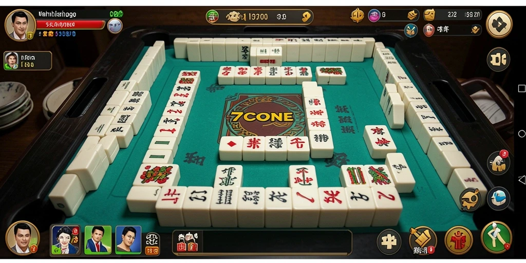 Tampilan antarmuka menarik dari gameplay Mahjong 7CONE.