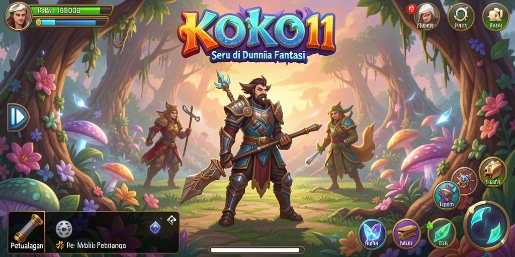 Screenshot menunjukkan karakter utama menjelajahi dunia magis di KOKO11.