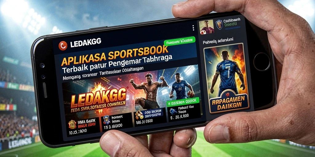 Screenshot utama LEDAKGG menunjukkan antarmuka menarik untuk taruhan olahraga.