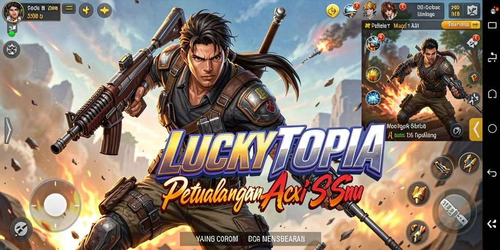 Tampilan gameplay LUCKYTOPIA yang mendebarkan dan penuh aksi.