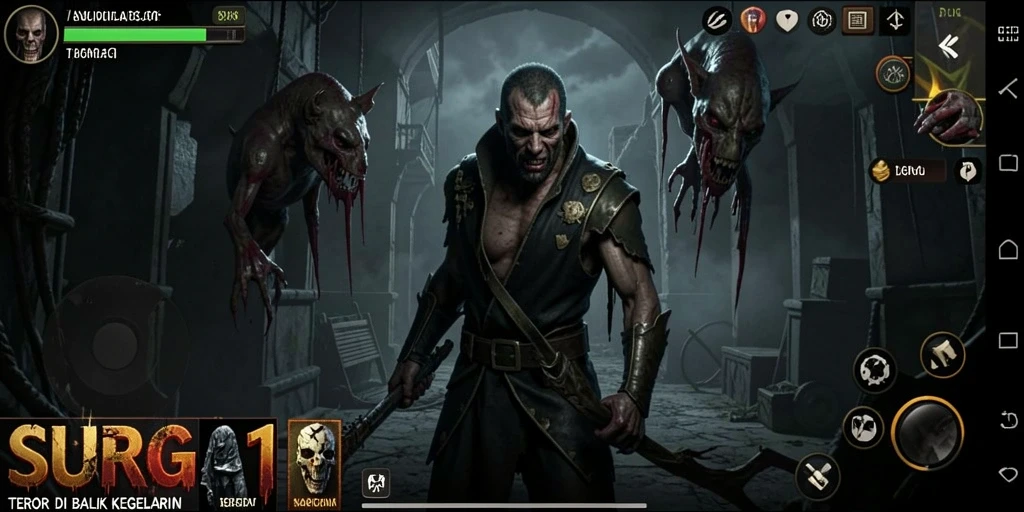 Gameplay SURGA11 yang menakutkan dalam suasana gelap.