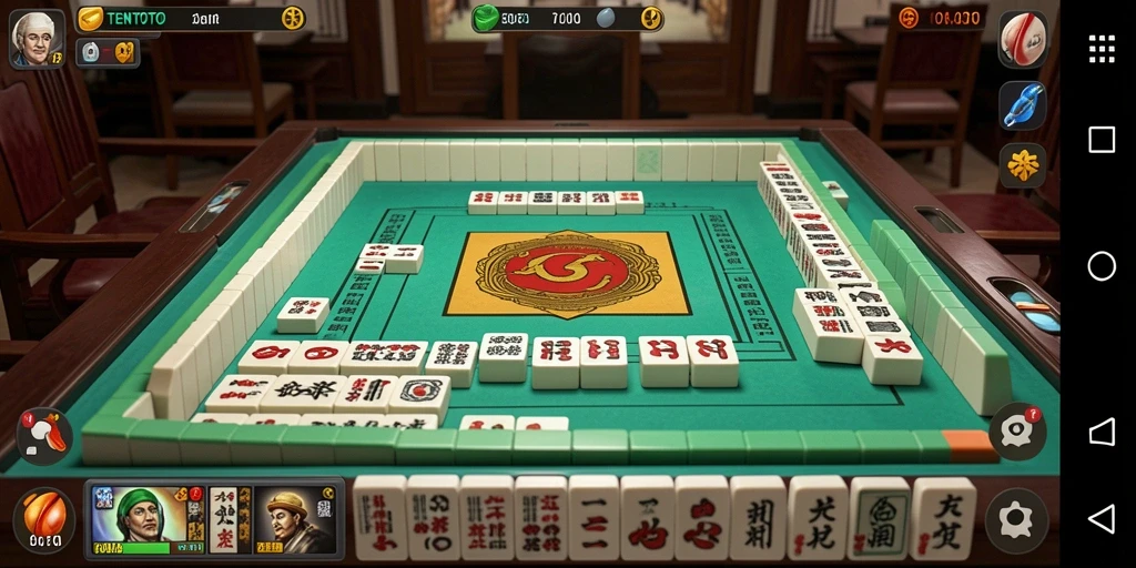Screenshot TENTOTO menampilkan gameplay menarik di atas papan Mahjong.